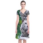 White Tiger Short Sleeve Front Wrap Dress