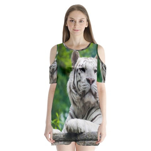 White Tiger Shoulder Cutout Velvet  One Piece from ArtsNow.com