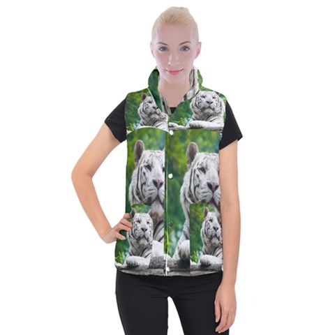 White Tiger Women s Button Up Puffer Vest from ArtsNow.com