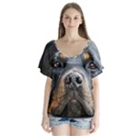 Rotwieller V-Neck Flutter Sleeve Top