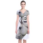 White Horse Short Sleeve Front Wrap Dress