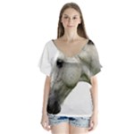 White Horse V-Neck Flutter Sleeve Top
