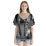 Zebra V-Neck Flutter Sleeve Top