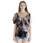 German Shepherd Dog V-Neck Flutter Sleeve Top