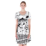Black & White Music note Short Sleeve V-neck Flare Dress