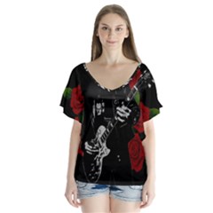 V-Neck Flutter Sleeve Top 