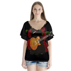 V-Neck Flutter Sleeve Top 