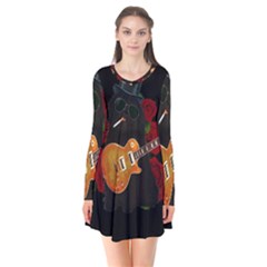 Long Sleeve V-neck Flare Dress 