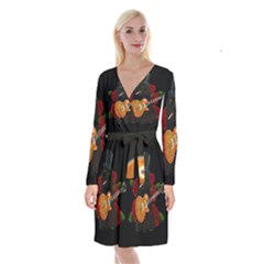 Long Sleeve Velvet Front Wrap Dress 