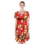 butterfly flower pattern Short Sleeve V-neck Flare Dress