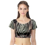Succulent Green Pink Rosettes Short Sleeve Crop Top