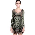 Succulent Green Pink Rosettes Long Sleeve Bodycon Dress