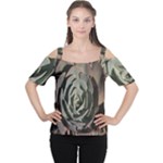 Succulent Green Pink Rosettes Cutout Shoulder Tee