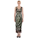 Succulent Green Pink Rosettes Fitted Maxi Dress