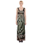 Succulent Green Pink Rosettes Maxi Thigh Split Dress