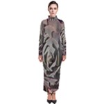 Succulent Green Pink Rosettes Turtleneck Maxi Dress