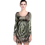 Succulent Green Pink Rosettes Long Sleeve Velvet Bodycon Dress