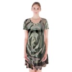 Succulent Green Pink Rosettes Short Sleeve V-neck Flare Dress