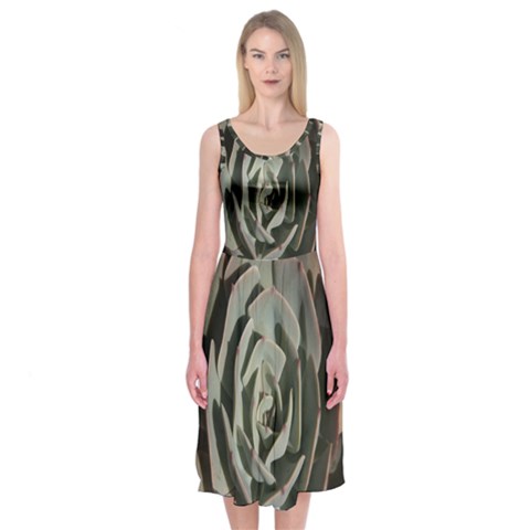 Succulent Green Pink Rosettes Midi Sleeveless Dress from ArtsNow.com