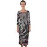 Succulent Green Pink Rosettes Quarter Sleeve Midi Bodycon Dress