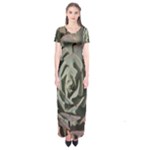 Succulent Green Pink Rosettes Short Sleeve Maxi Dress