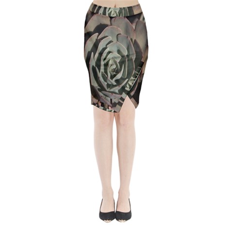 Succulent Green Pink Rosettes Midi Wrap Pencil Skirt from ArtsNow.com