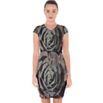 Succulent Green Pink Rosettes Capsleeve Drawstring Dress 