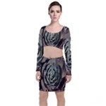 Succulent Green Pink Rosettes Long Sleeve Crop Top & Bodycon Skirt Set