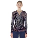 Succulent Green Pink Rosettes V-Neck Long Sleeve Top