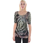 Succulent Green Pink Rosettes Wide Neckline Tee
