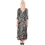 Succulent Green Pink Rosettes Quarter Sleeve Wrap Maxi Dress