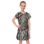 Succulent Green Pink Rosettes Kids  Drop Waist Dress