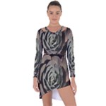 Succulent Green Pink Rosettes Asymmetric Cut-Out Shift Dress