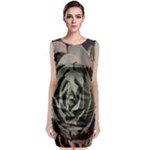 Succulent Green Pink Rosettes Sleeveless Velvet Midi Dress