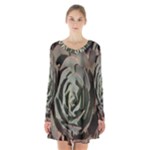 Succulent Green Pink Rosettes Long Sleeve Velvet V-neck Dress