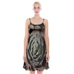 Succulent Green Pink Rosettes Spaghetti Strap Velvet Dress