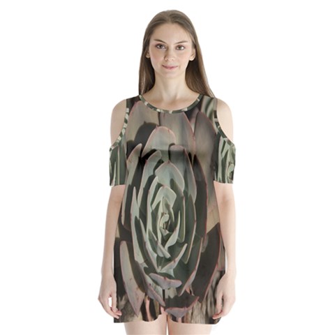 Succulent Green Pink Rosettes Shoulder Cutout Velvet One Piece from ArtsNow.com