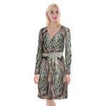 Succulent Green Pink Rosettes Long Sleeve Velvet Front Wrap Dress