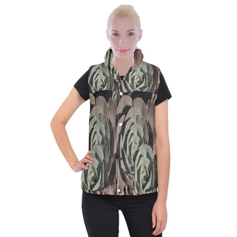 Succulent Green Pink Rosettes Women s Button Up Vest from ArtsNow.com