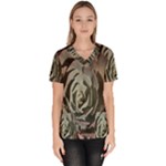 Succulent Green Pink Rosettes Scrub Top