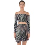 Succulent Green Pink Rosettes Off Shoulder Top with Skirt Set