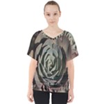 Succulent Green Pink Rosettes V-Neck Dolman Drape Top