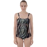 Succulent Green Pink Rosettes Twist Front Tankini Set