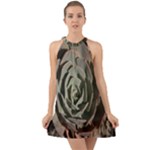 Succulent Green Pink Rosettes Halter Tie Back Chiffon Dress