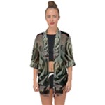 Succulent Green Pink Rosettes Open Front Chiffon Kimono