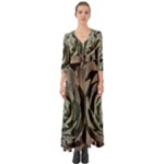 Succulent Green Pink Rosettes Button Up Boho Maxi Dress