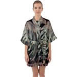 Succulent Green Pink Rosettes Quarter Sleeve Kimono Robe