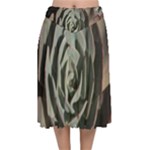 Succulent Green Pink Rosettes Velvet Flared Midi Skirt
