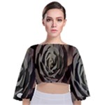 Succulent Green Pink Rosettes Tie Back Butterfly Sleeve Chiffon Top