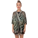 Succulent Green Pink Rosettes Half Sleeve Chiffon Kimono